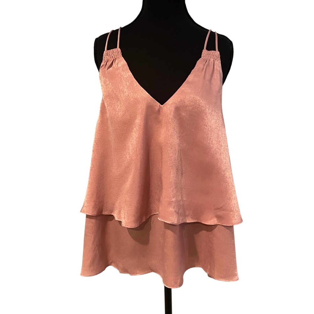 JOA Pink Satin Double Layer Cami Tank Top Romantic Whimsical Womens Large